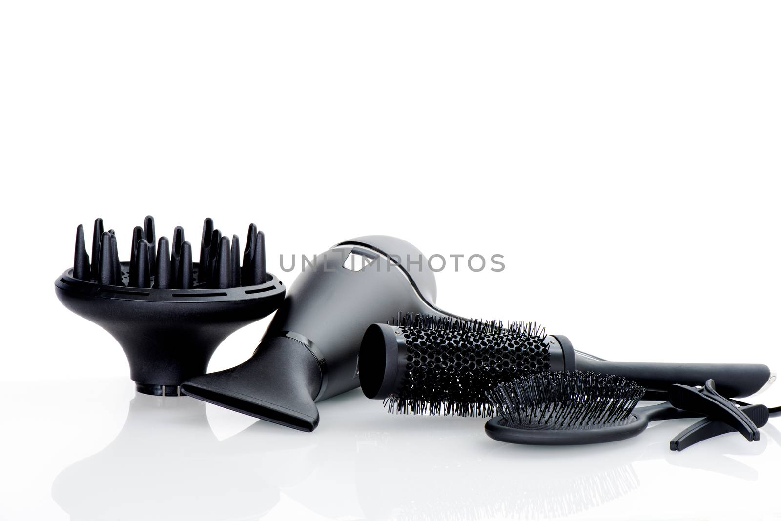 Hair dryer comb brush clips isolated by Nanisimova