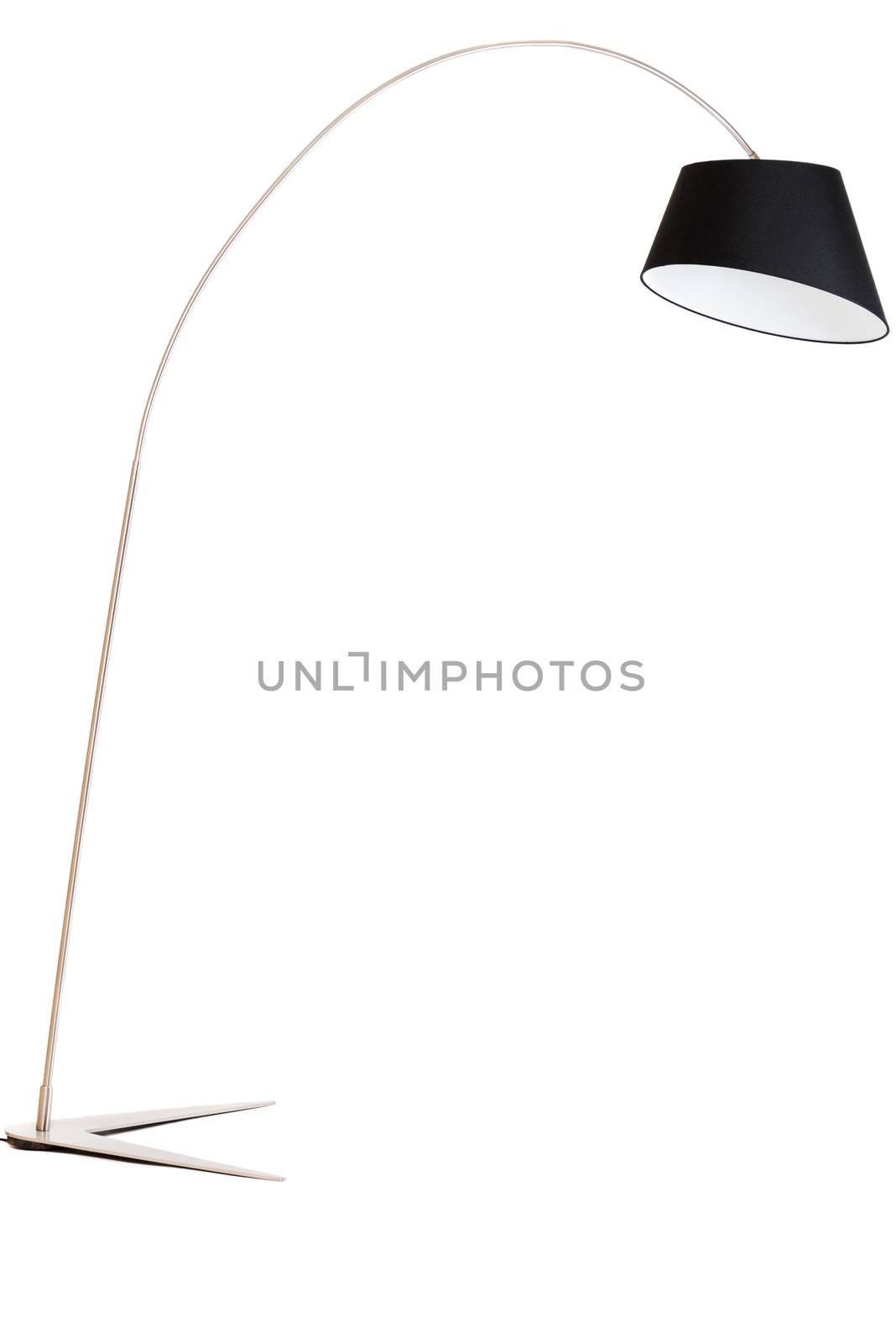 Contemporary metallic and black floor lamp isolated on white backgrounds