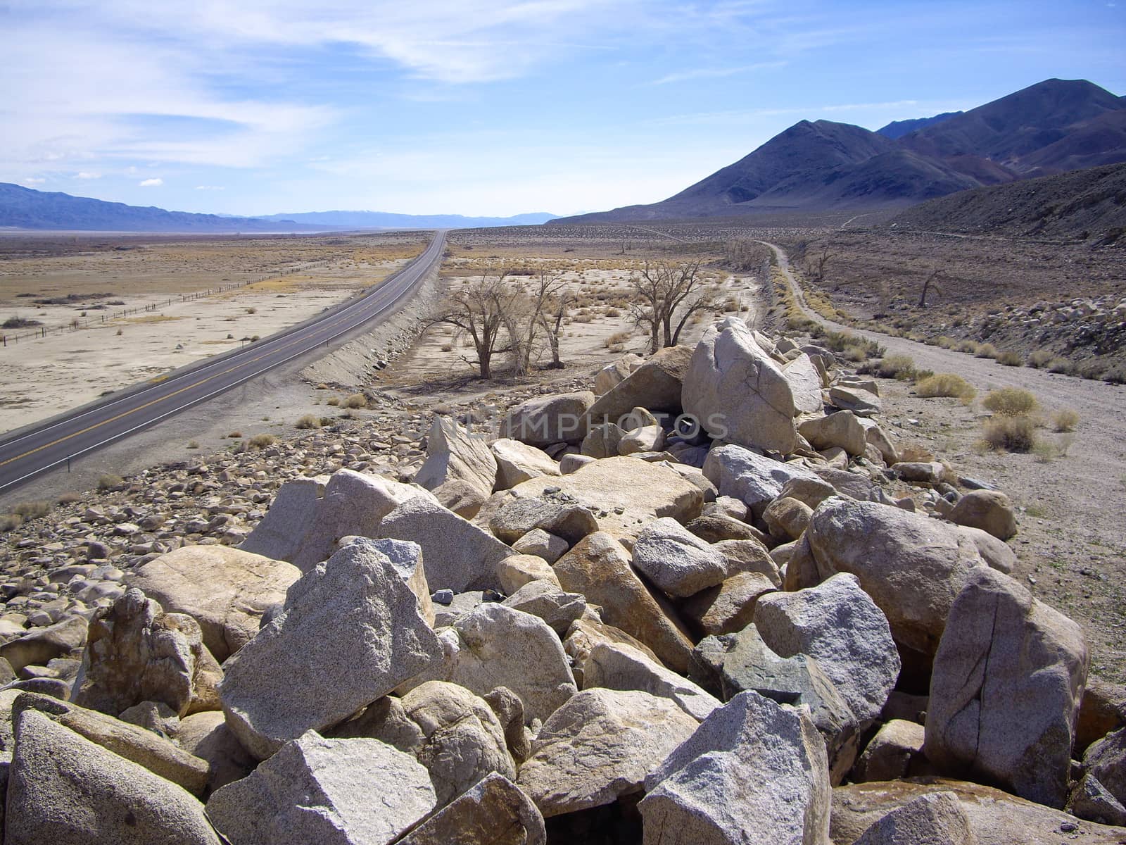 Long road through California desert of Sierra Nevada