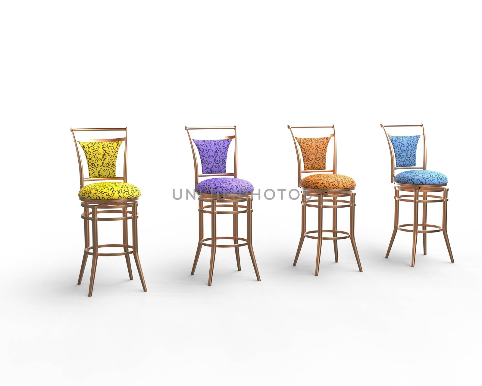 Multicolored coffee shop chair isolated on white background.