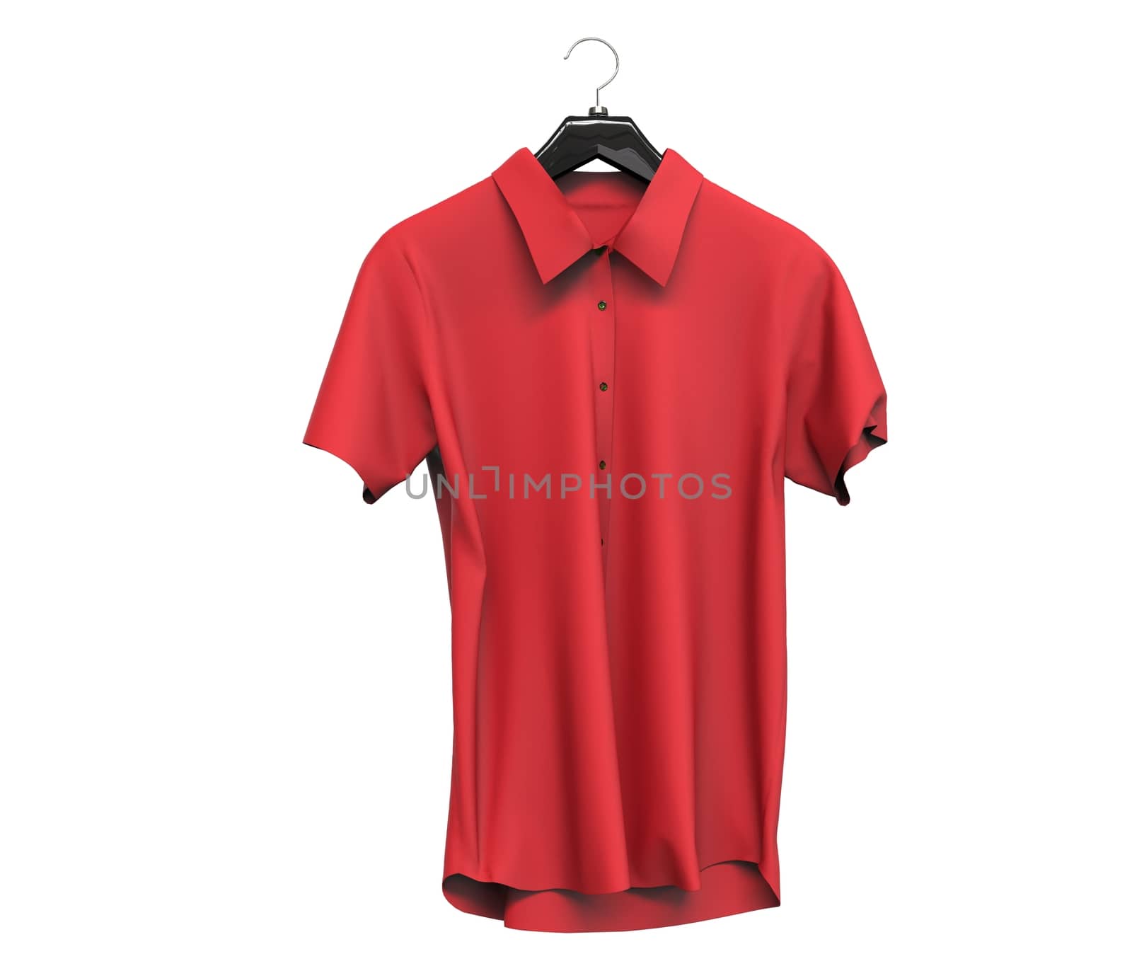 Red short sleeve shirt isolated on white background.