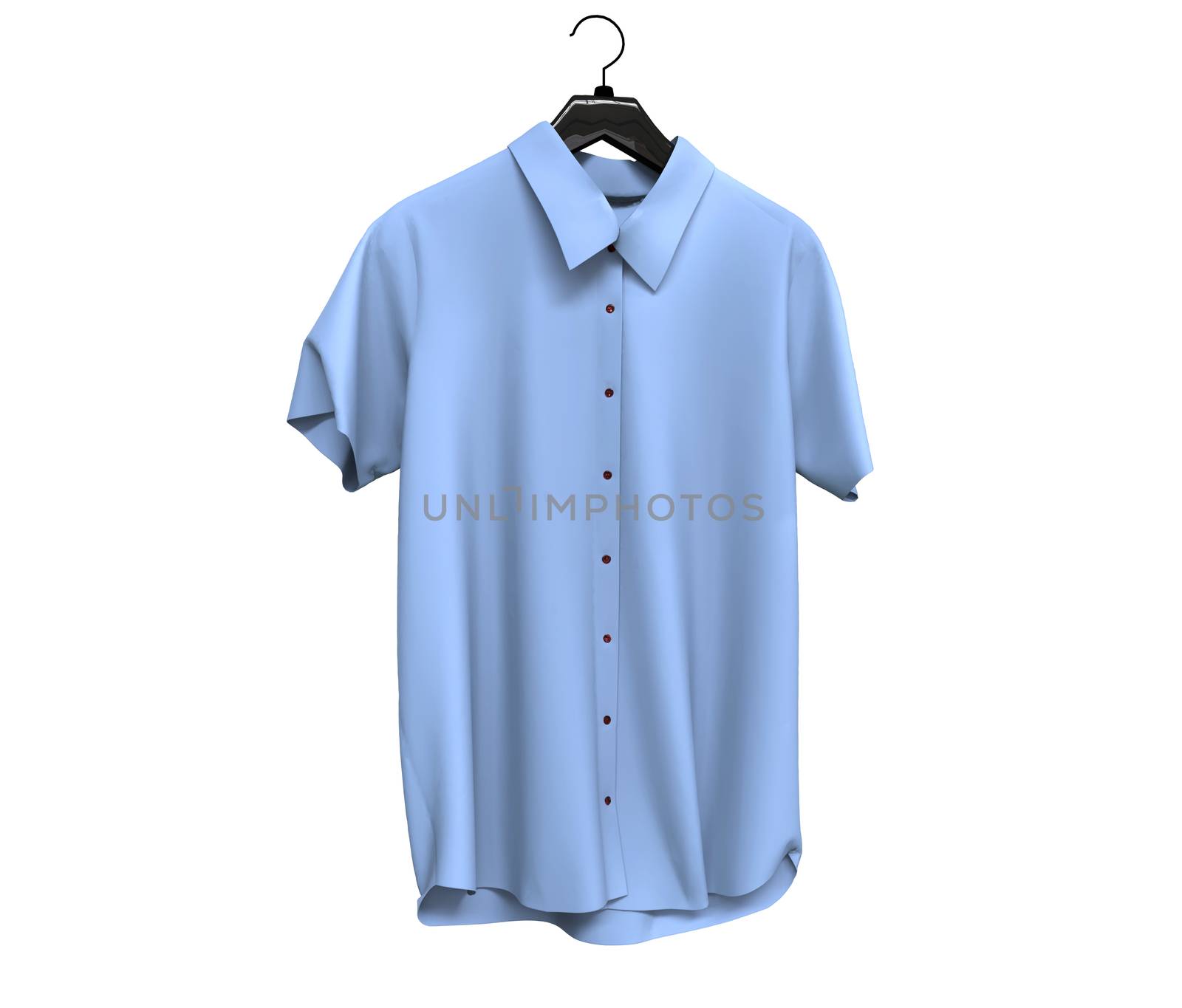 Pale blue short sleeve shirts isolated on white background.