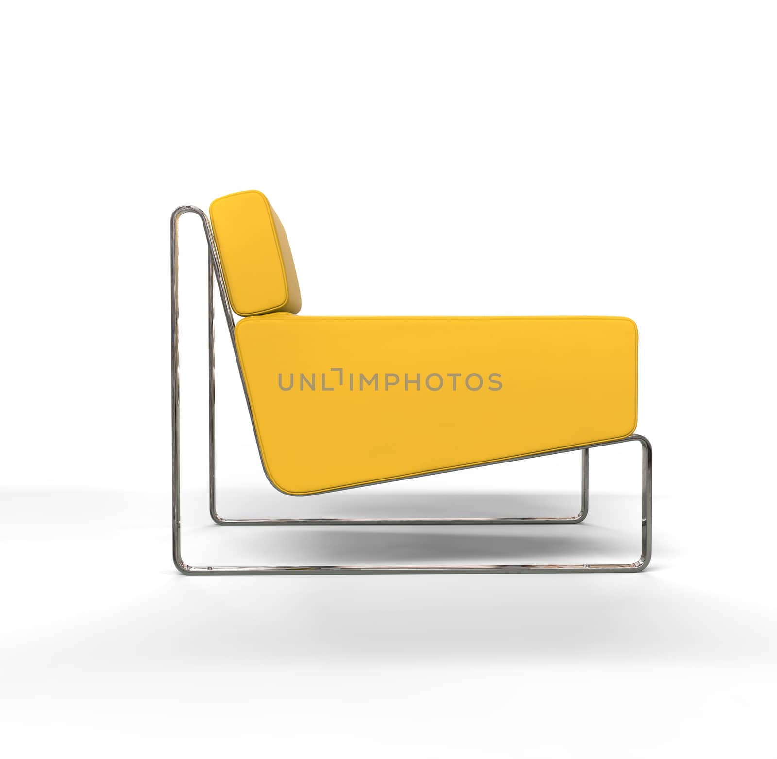 Yellow modern armchair on white background - side view.