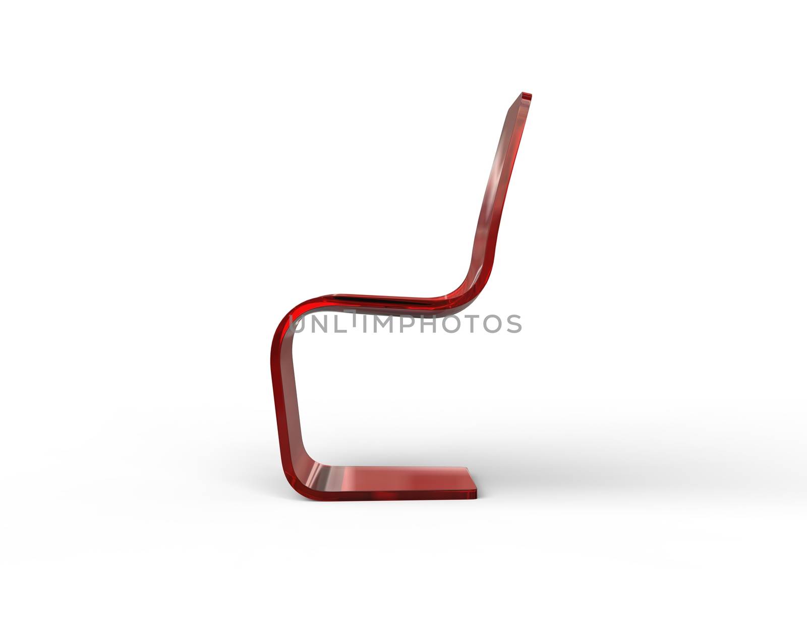 Modern red plastic chair isolated on white background - side view.