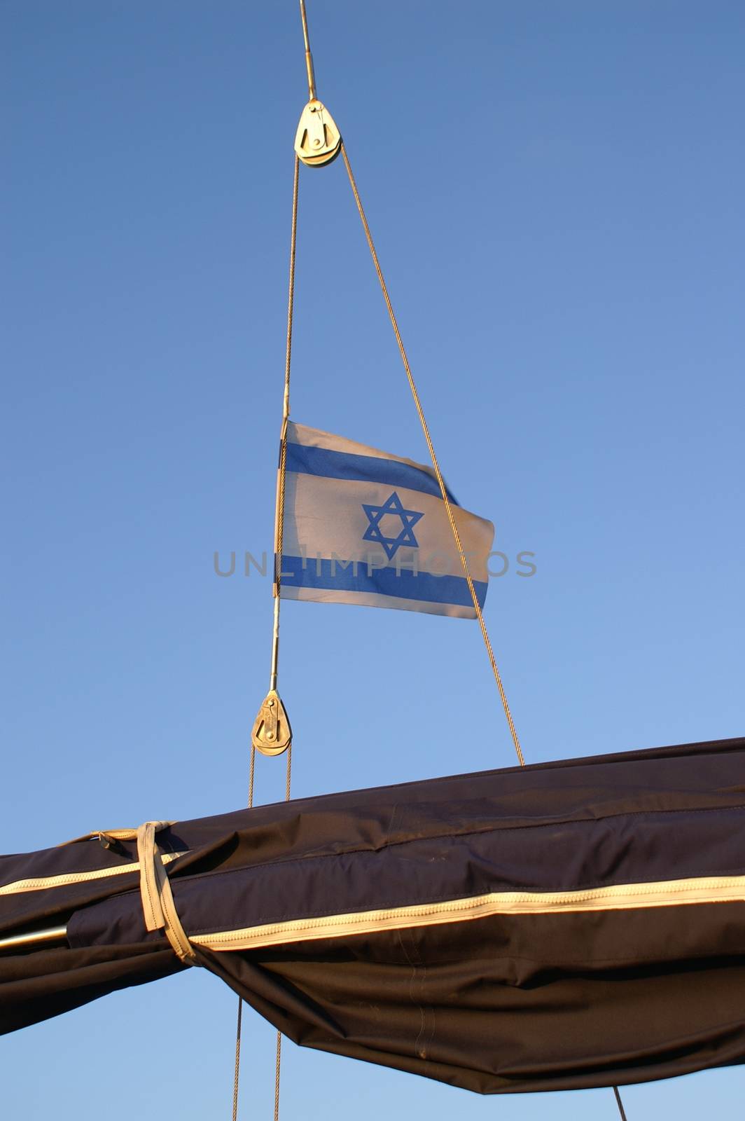 Flag of israel on a Yacht in Mediterranean sea