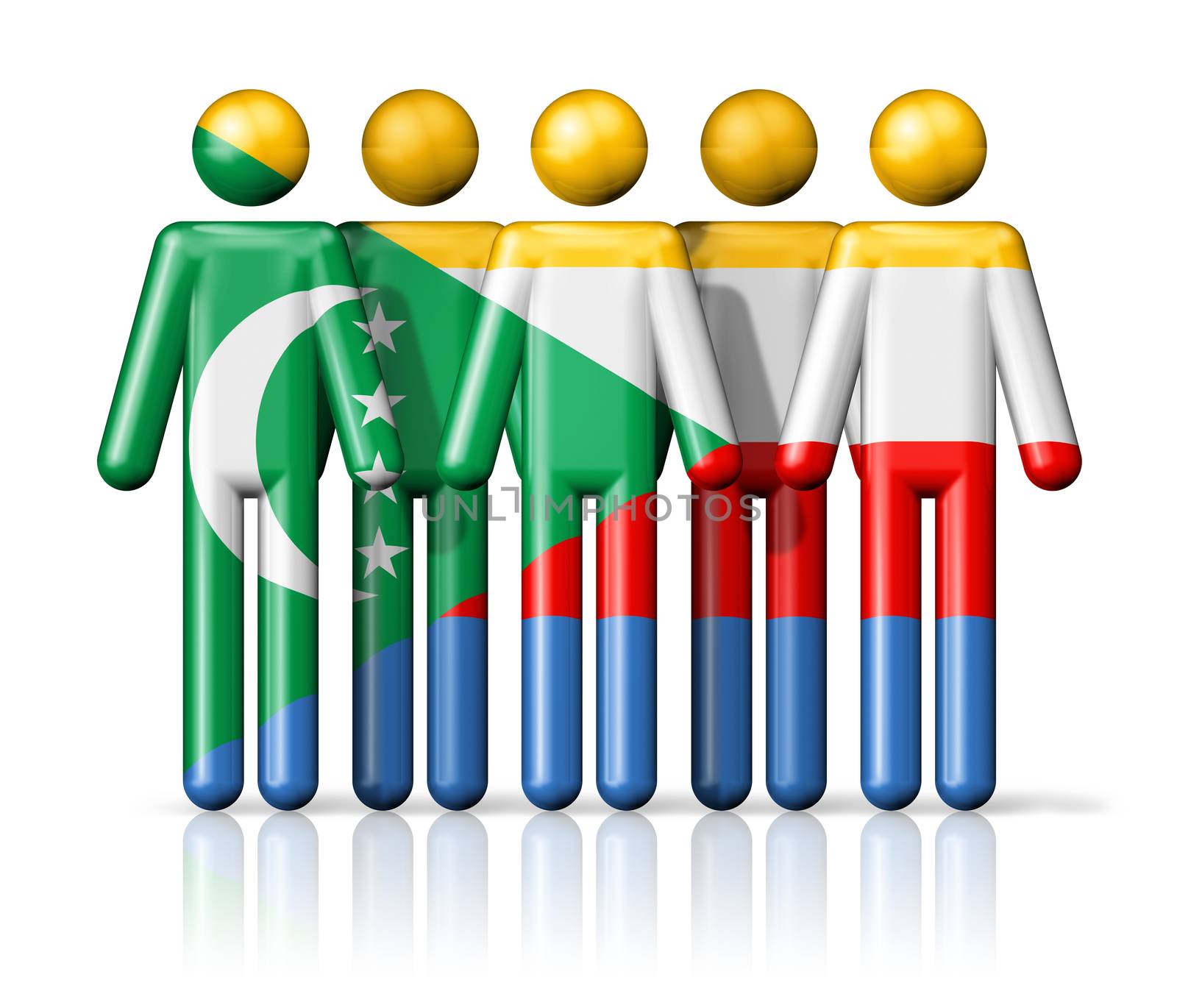 Flag of Comoros on stick figure - national and social community symbol 3D icon