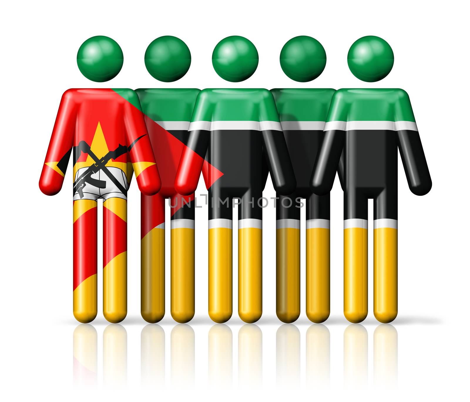 Flag of Mozambique on stick figure - national and social community symbol 3D icon