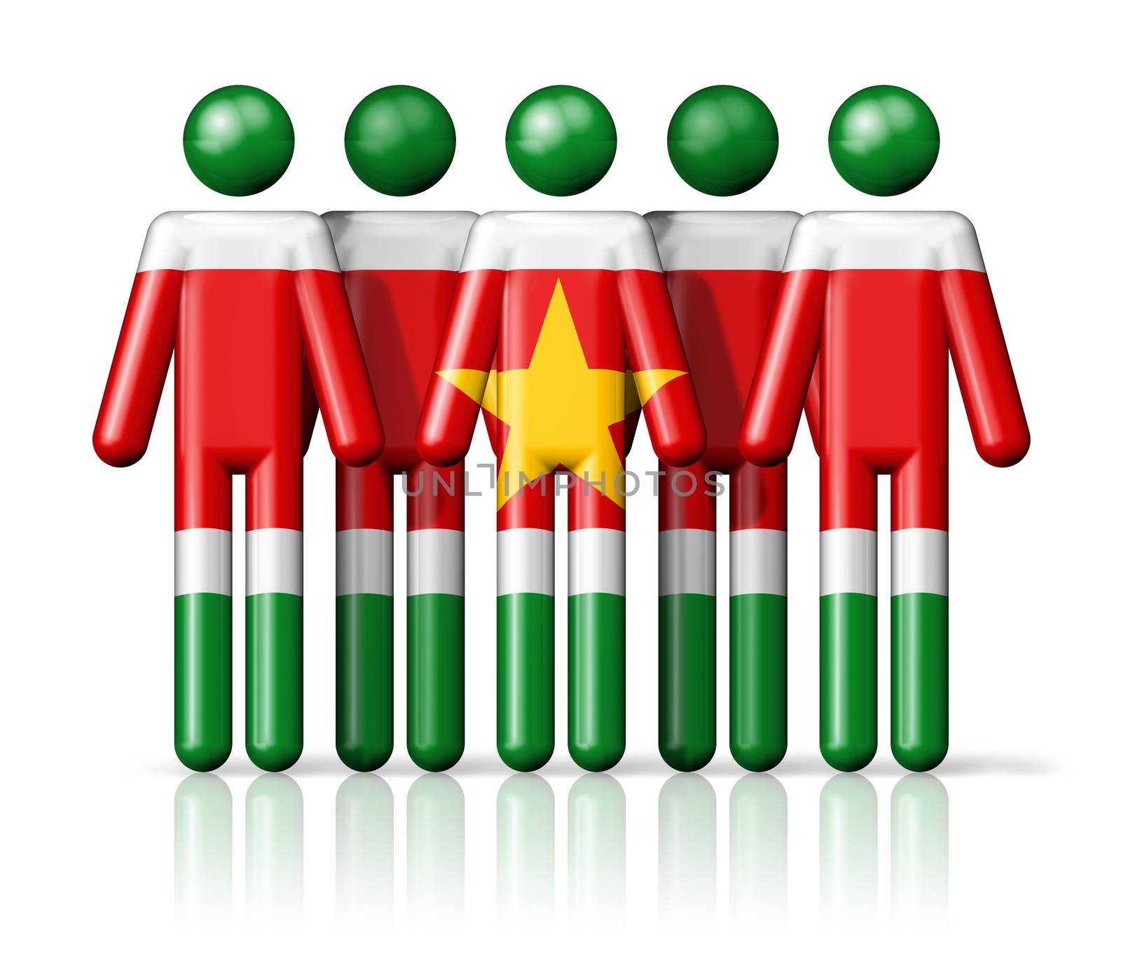 Flag of Suriname on stick figure - national and social community symbol 3D icon