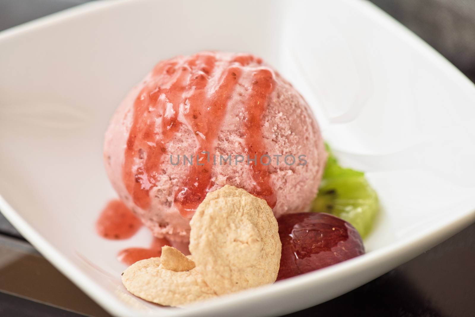 Fruit strawberry ice cream in plate 