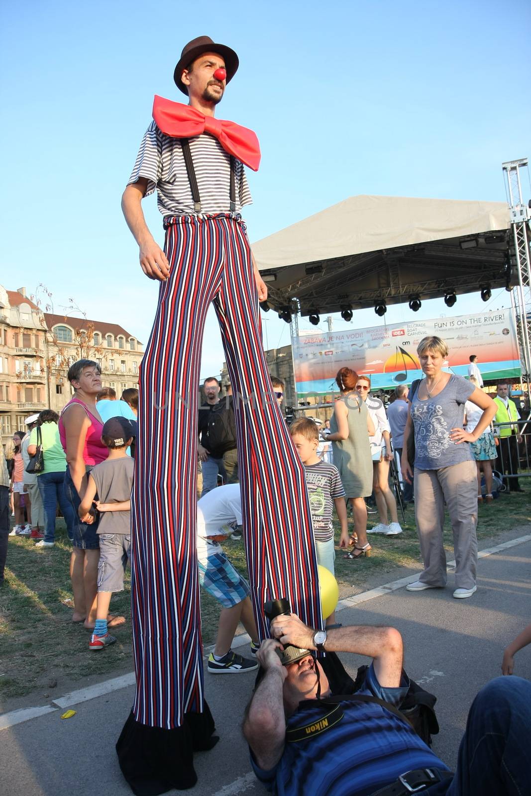 Entertainers  on stilts at Belgrade Boat Carnival held on Avgust 29 2015 at Belgrade,Serbia