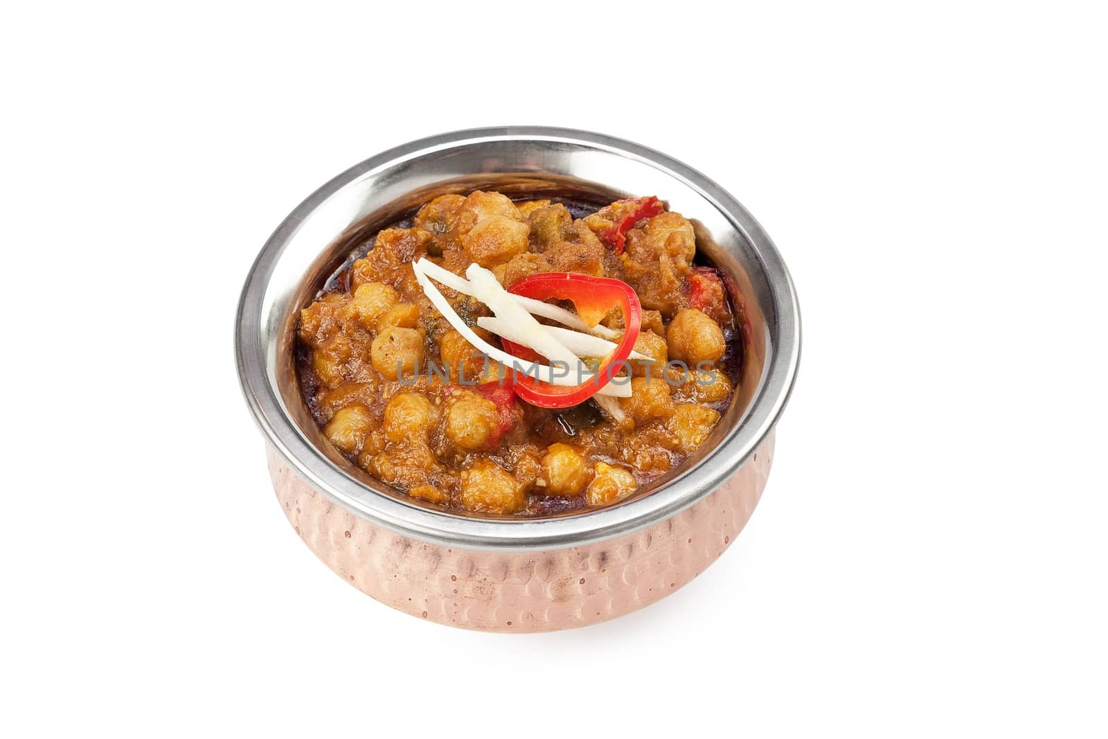 Indian Food Chickpea Curry Channa Masala On White by jaaske