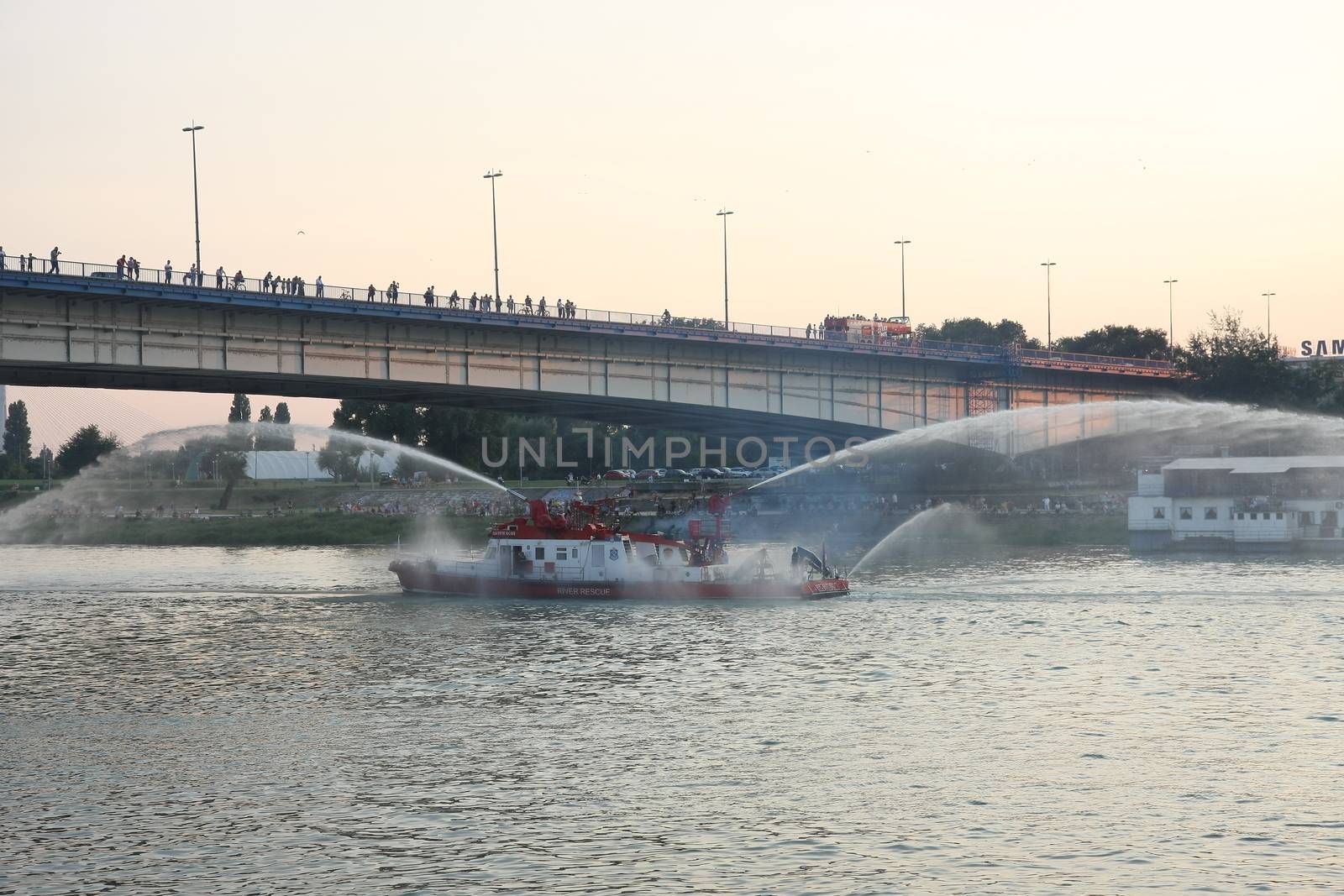 Fireboats  at Belgrade Boat Carnival held on Avgust 29 2015 at Belgrade,Serbia