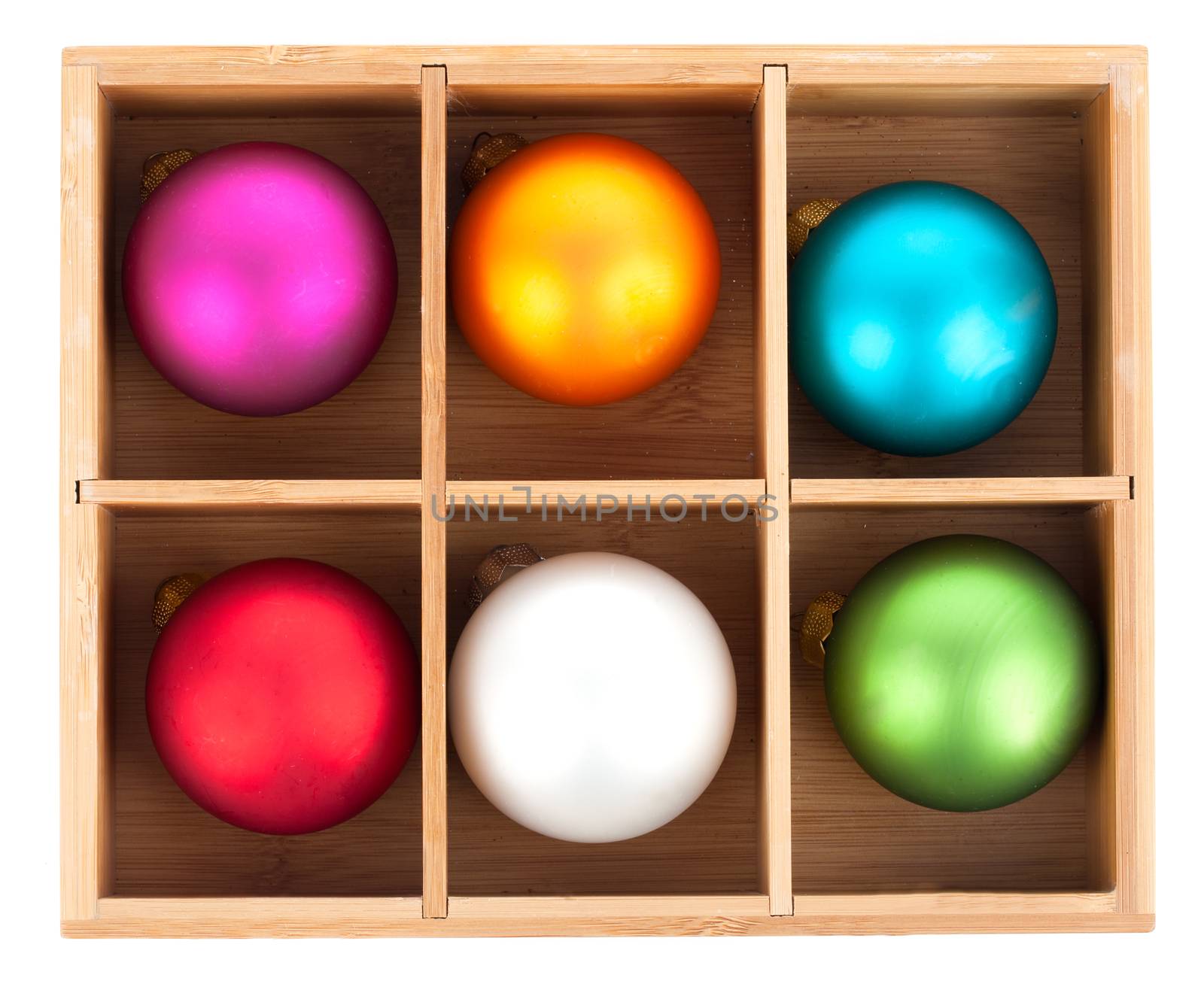 Beautiful packaged Christmas balls, close up by motorolka