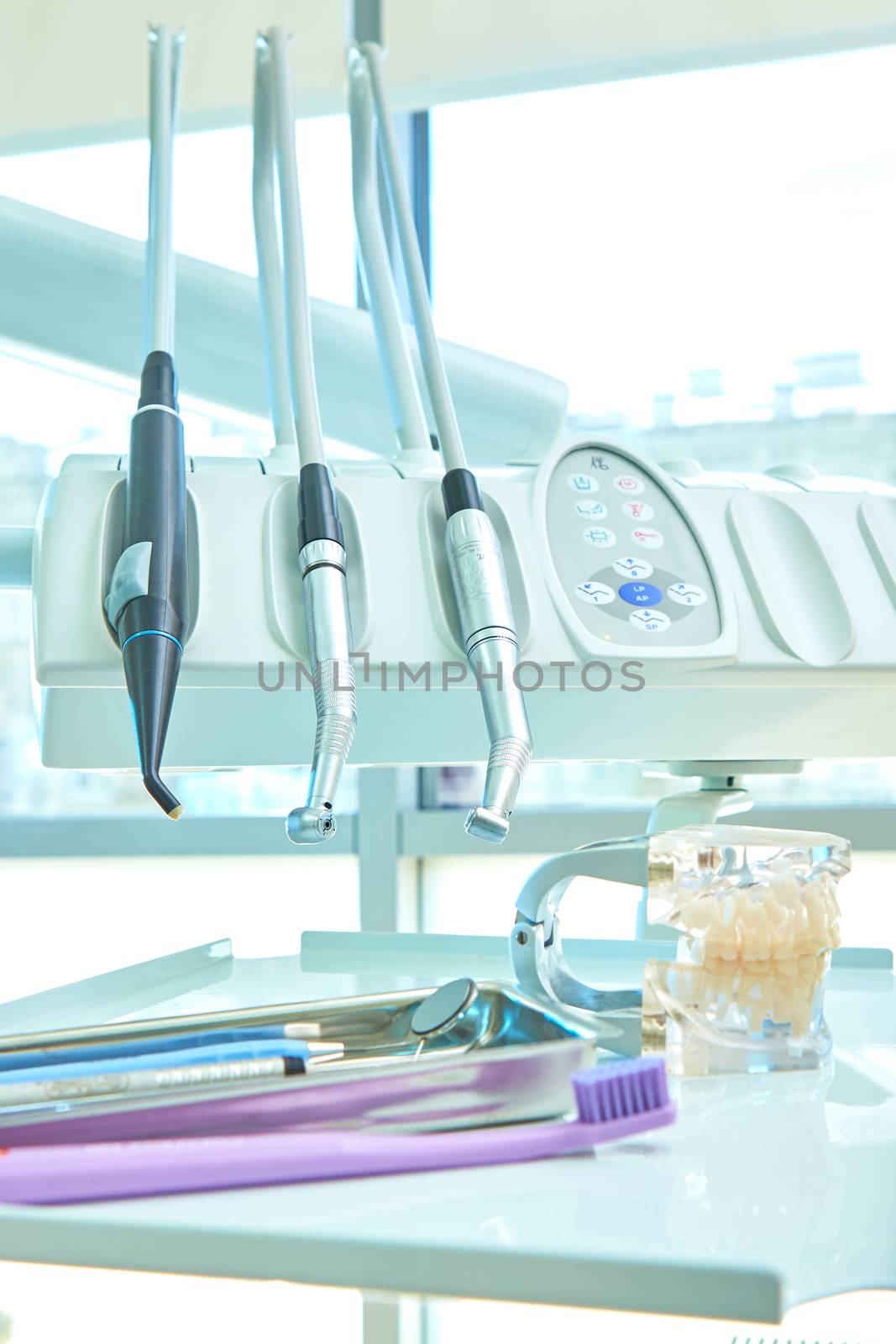 Closeup of a modern dentist tools, shalow dof