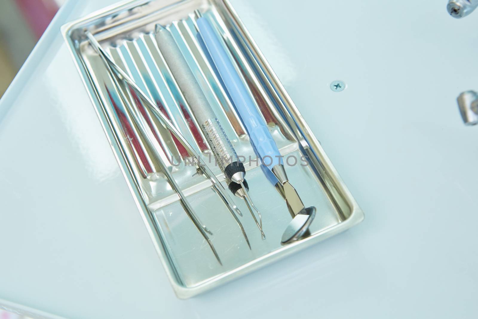 Closeup of a modern dentist tools, shalow dof