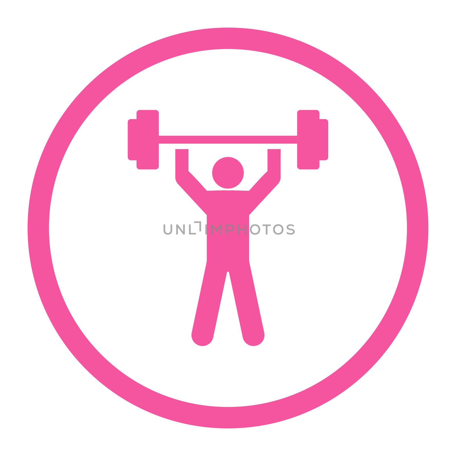 Power lifting glyph icon. This rounded flat symbol is drawn with pink color on a white background.