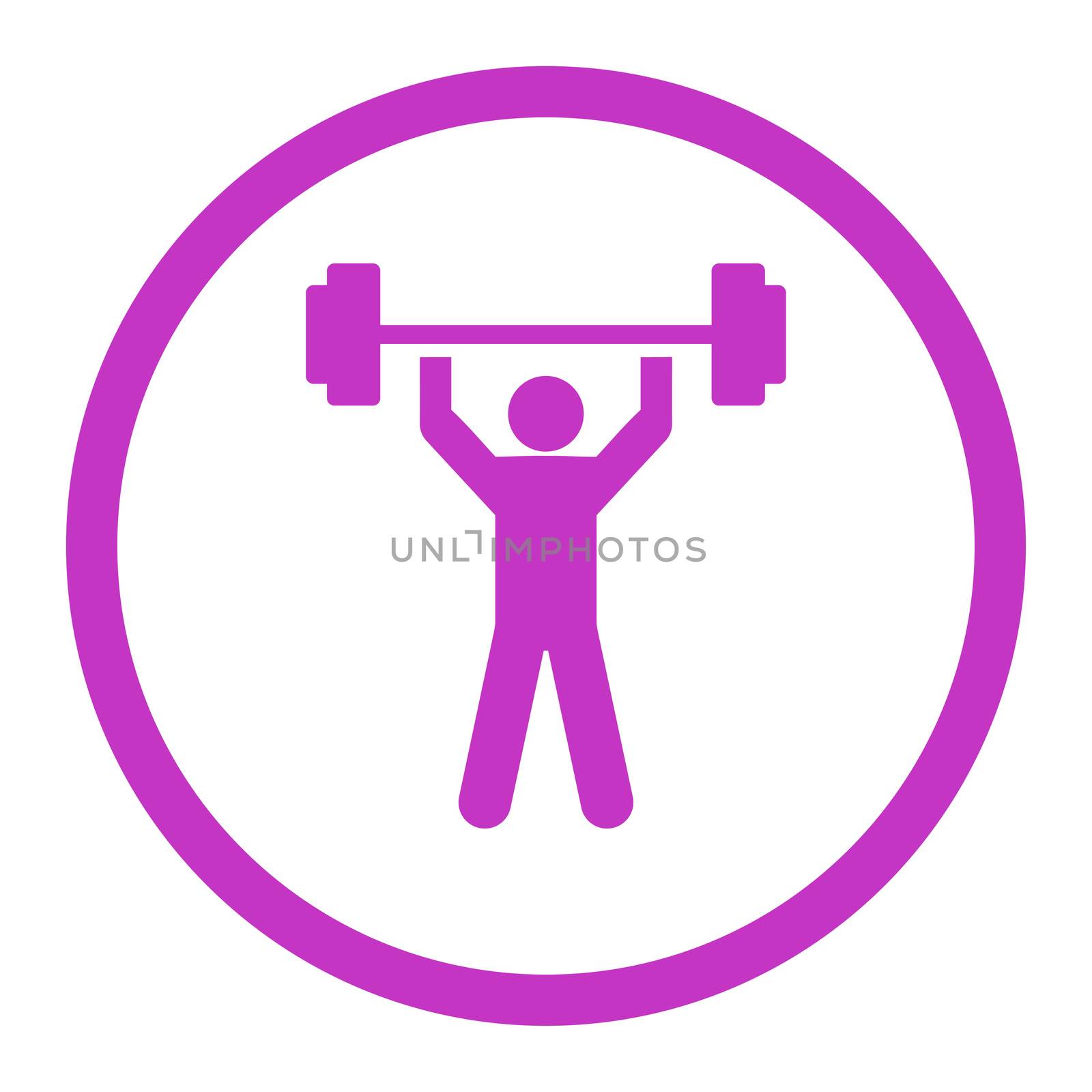 Power lifting glyph icon. This rounded flat symbol is drawn with violet color on a white background.