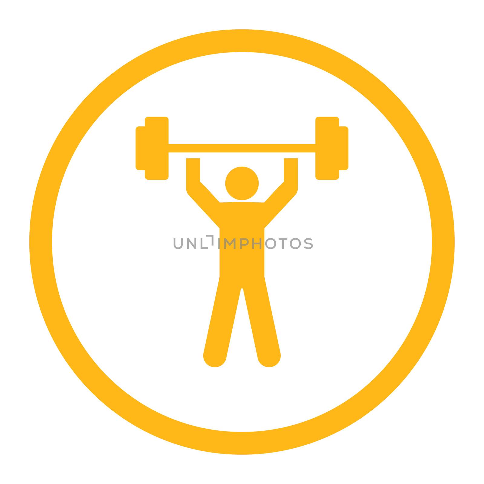 Power lifting glyph icon. This rounded flat symbol is drawn with yellow color on a white background.