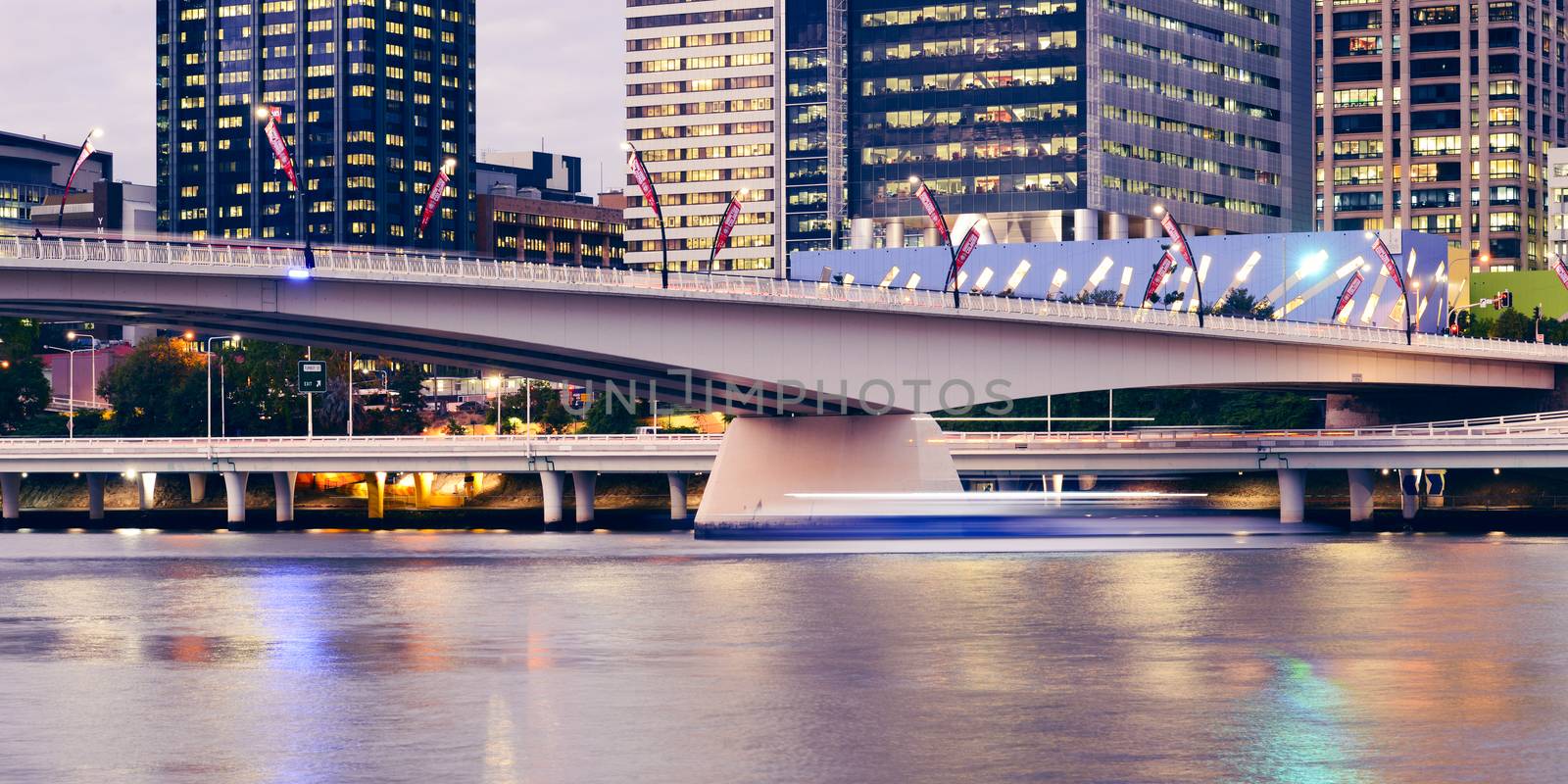 Brisbane, Australia - Tuesday 23rd June, 2015: View of Victoria Bridge and Brisbane City at night from Southbank on Tuesday the 23rd June 2015. by artistrobd