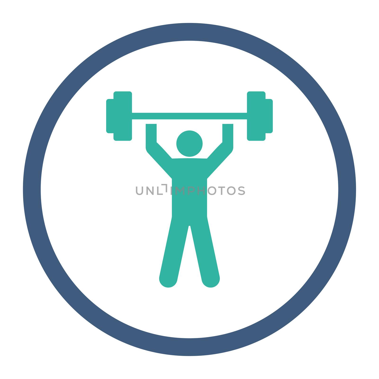 Power lifting glyph icon. This rounded flat symbol is drawn with cobalt and cyan colors on a white background.