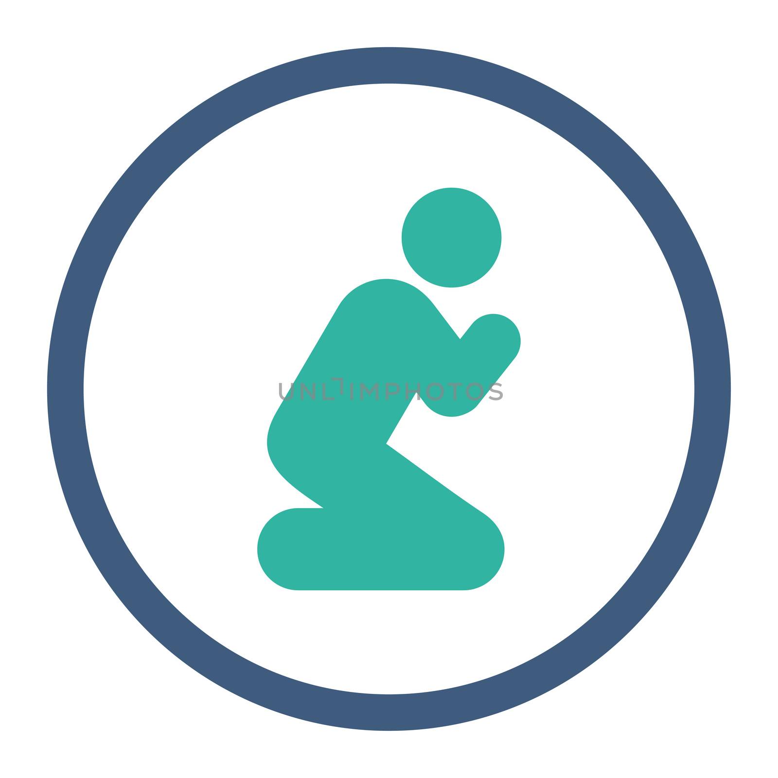 Pray glyph icon. This rounded flat symbol is drawn with cobalt and cyan colors on a white background.