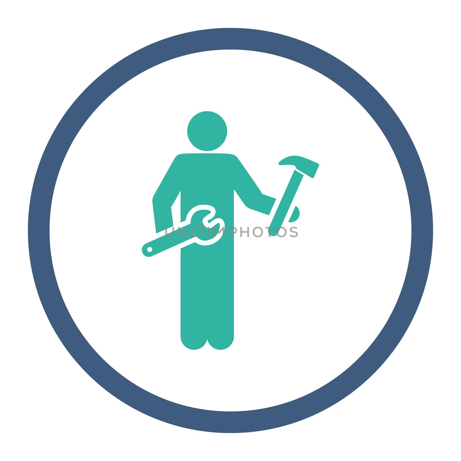 Serviceman glyph icon. This rounded flat symbol is drawn with cobalt and cyan colors on a white background.