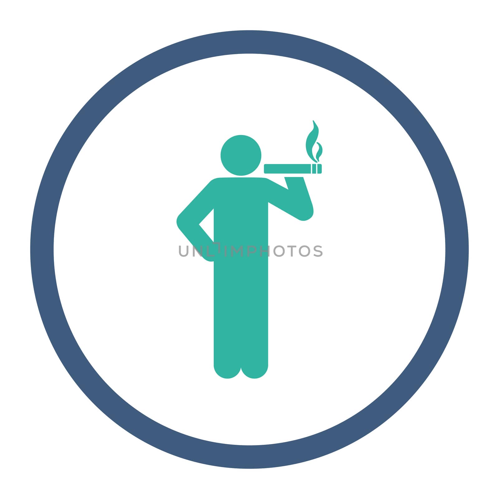 Smoking glyph icon. This rounded flat symbol is drawn with cobalt and cyan colors on a white background.