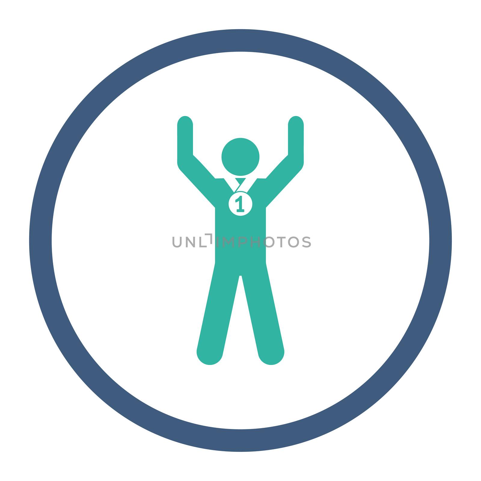 Winner glyph icon. This rounded flat symbol is drawn with cobalt and cyan colors on a white background.