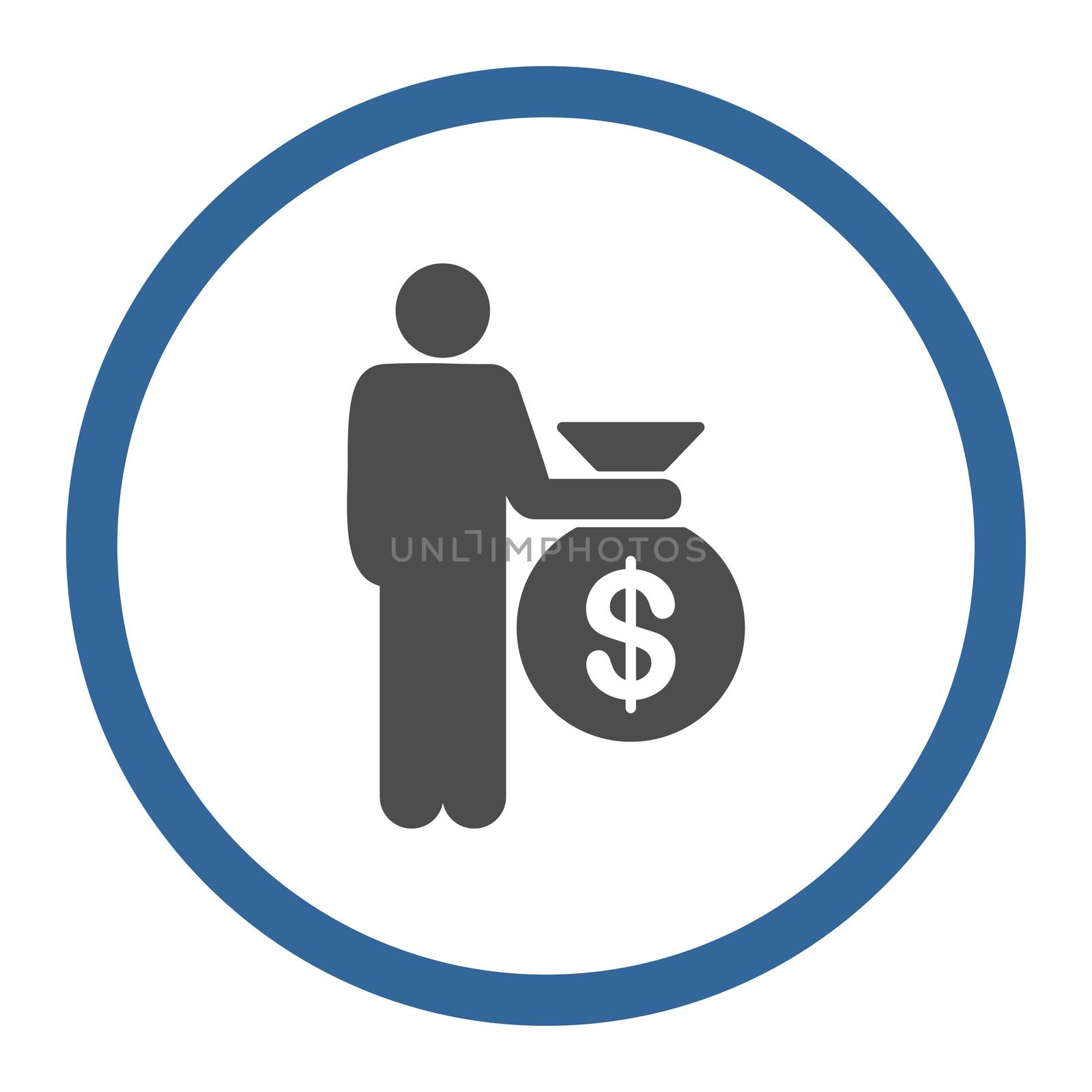 Investor icon. This rounded flat symbol is drawn with cobalt and gray colors on a white background.