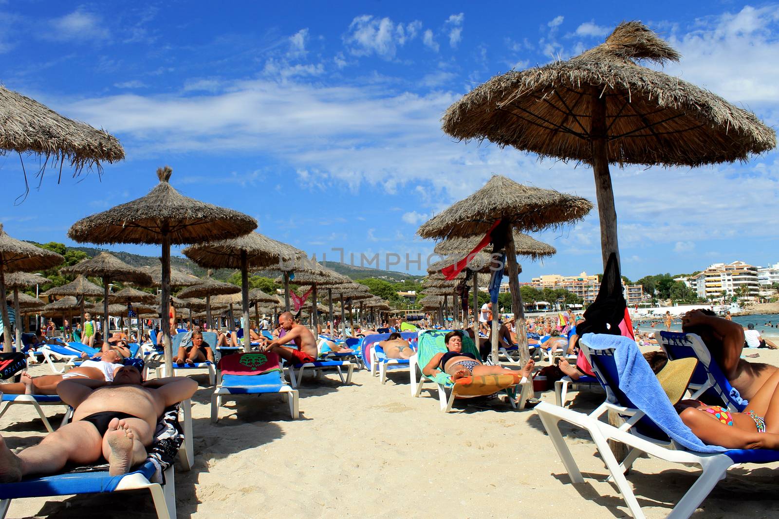 PALMA NOVA BEACH, MAJORCA, SPAIN - 24th August 2015: Palma Nova beach resort on the 24th August 2015. This is a popular and established tourist destination every summer.
