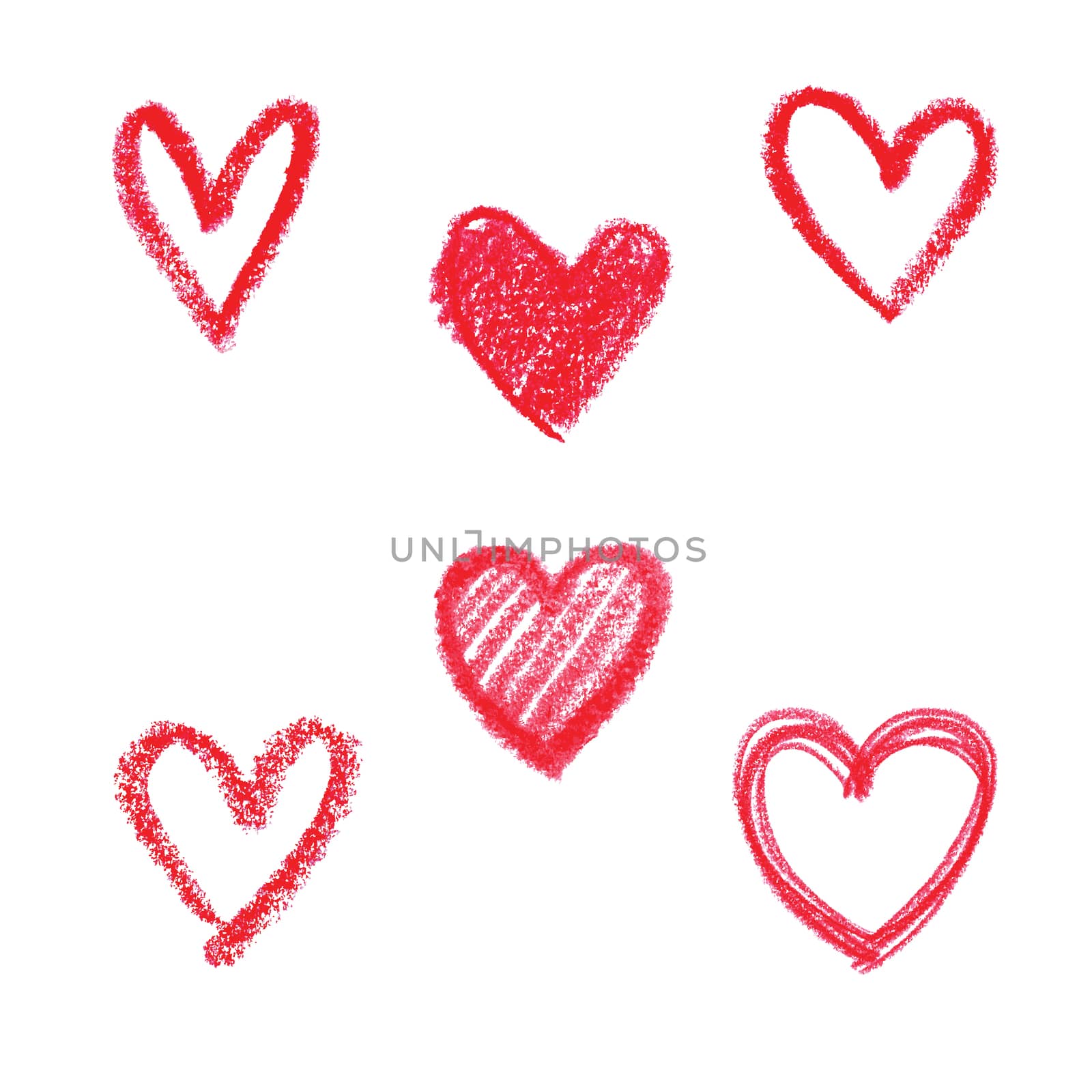 set of doodle abstract hand drawn pattern heart shaped on white background 