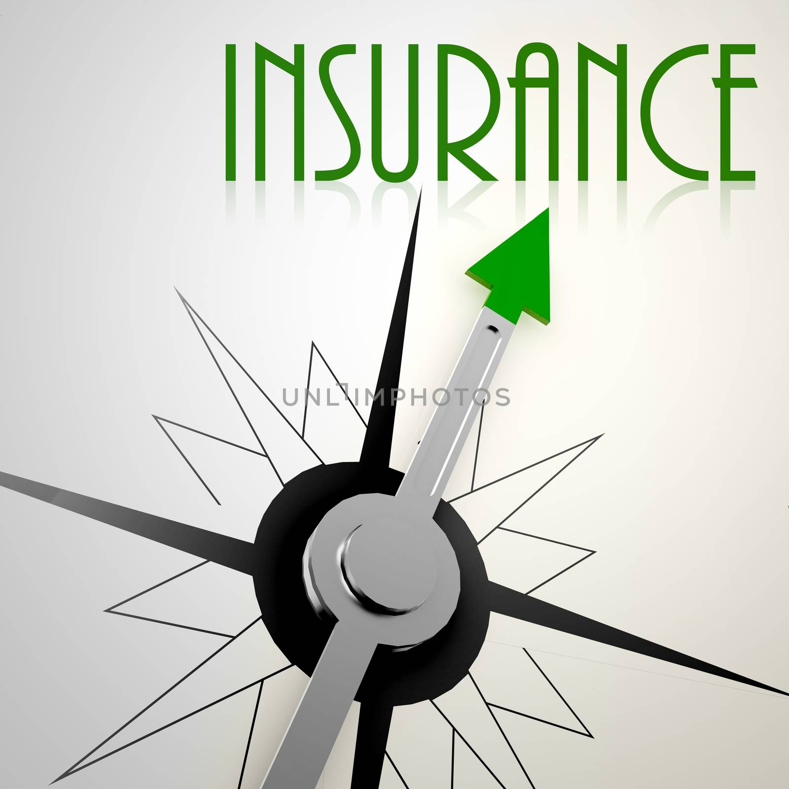 Insurance on green compass. Concept of healthy lifestyle