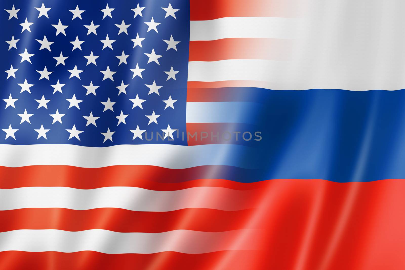 Mixed USA and Russia flag, three dimensional render, illustration