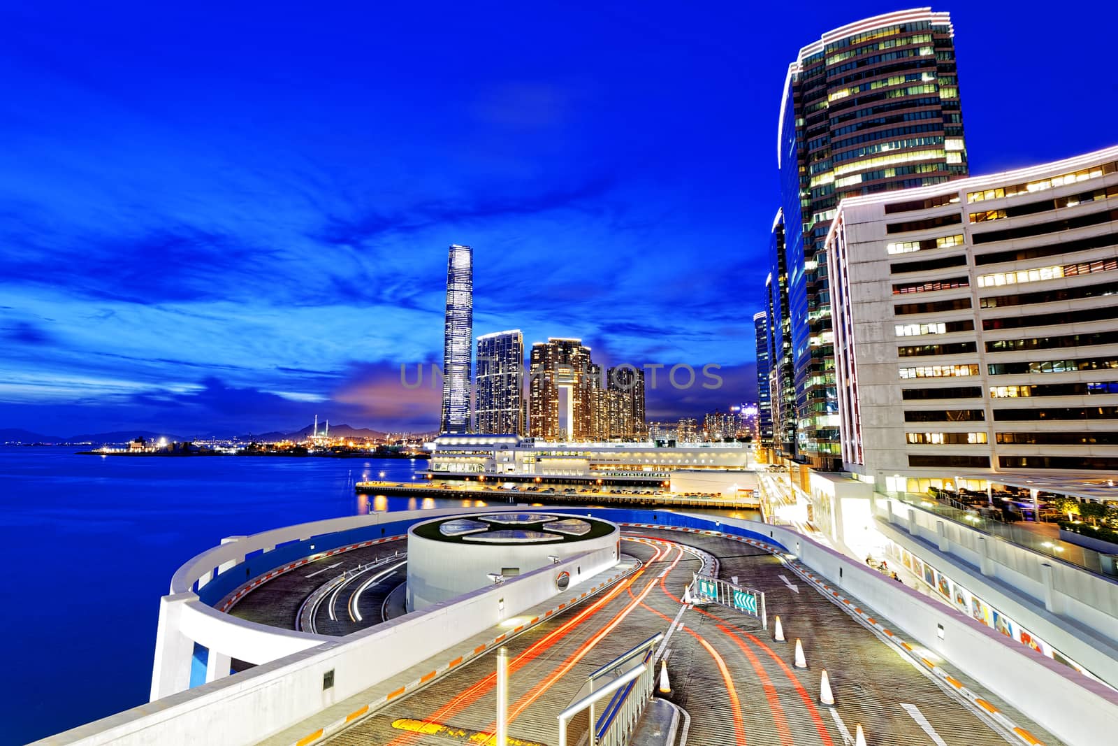 hong kong office buildings at night