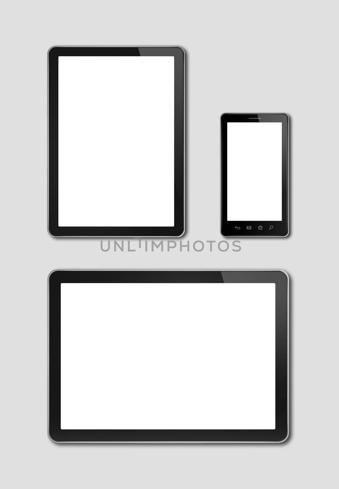 smartphone and digital tablet pc mockup template. grey background