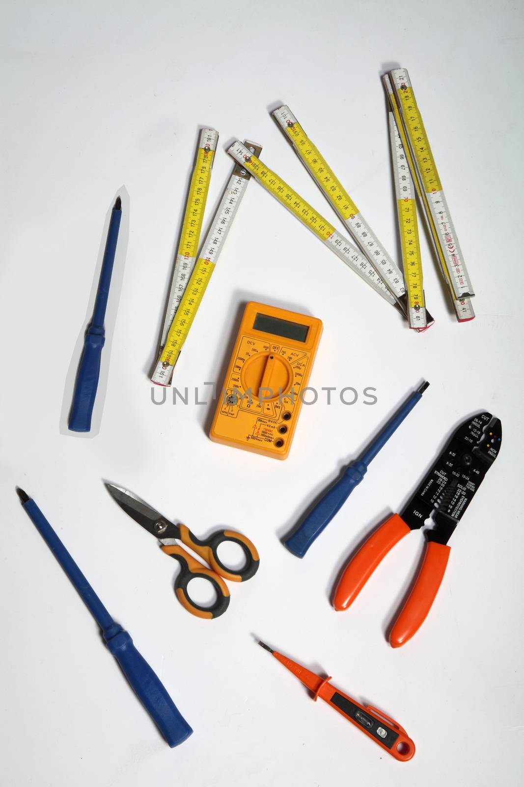 tools for electrician on white background