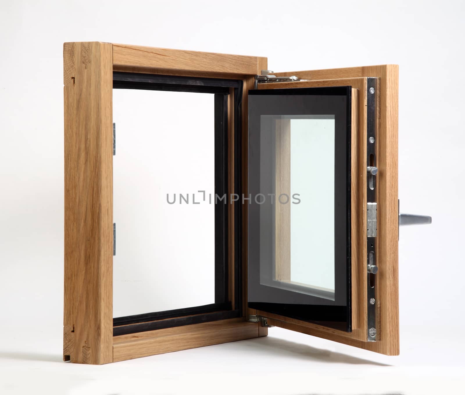 wooden window open on a white background