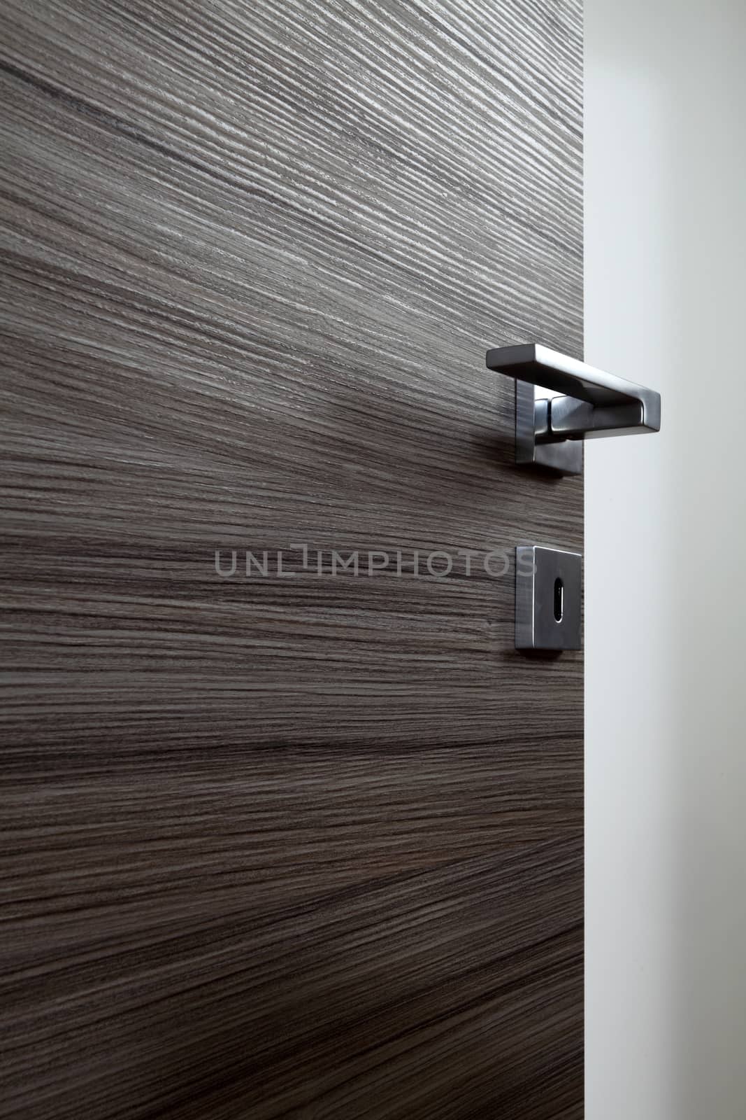 colored wooden door open, with the handle, on white background