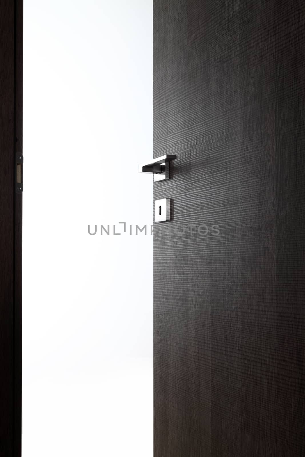 dark door open, with the handle, on white background