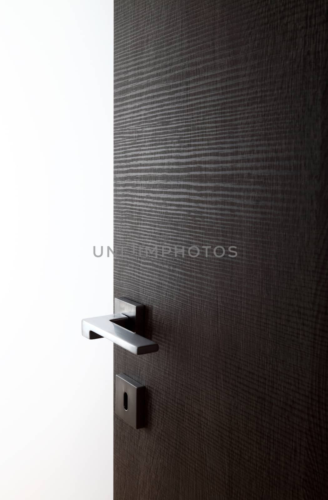 dark door open, with the handle, on white background