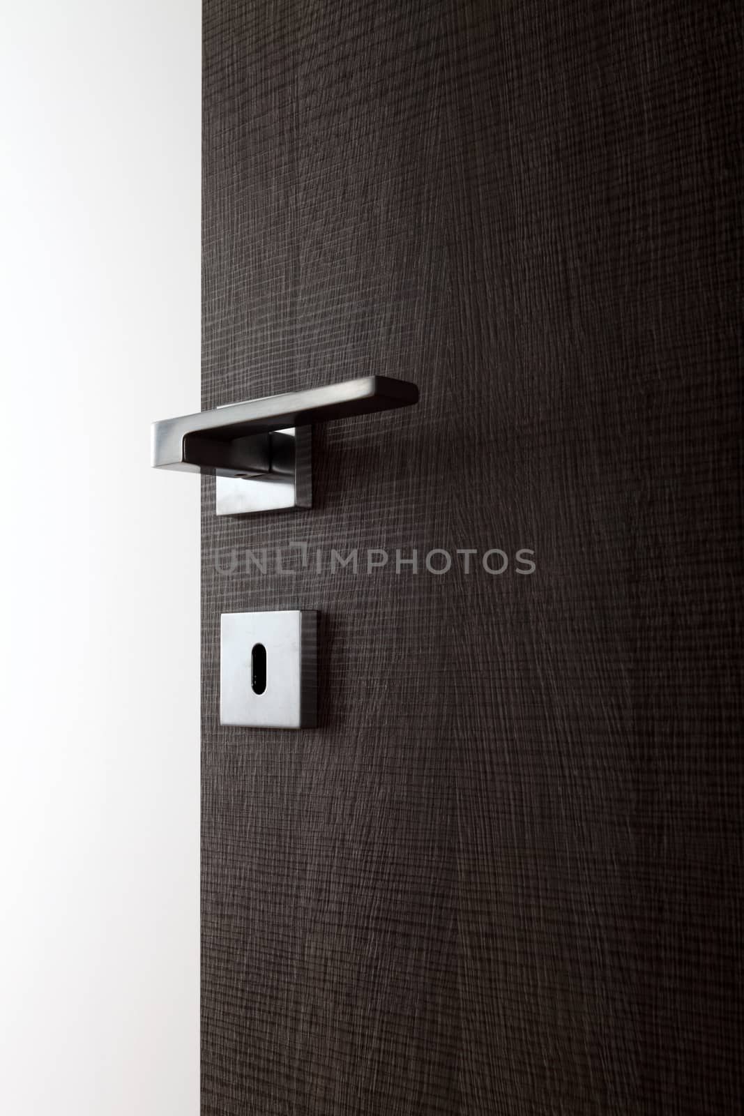 dark door open, with the handle, on white background