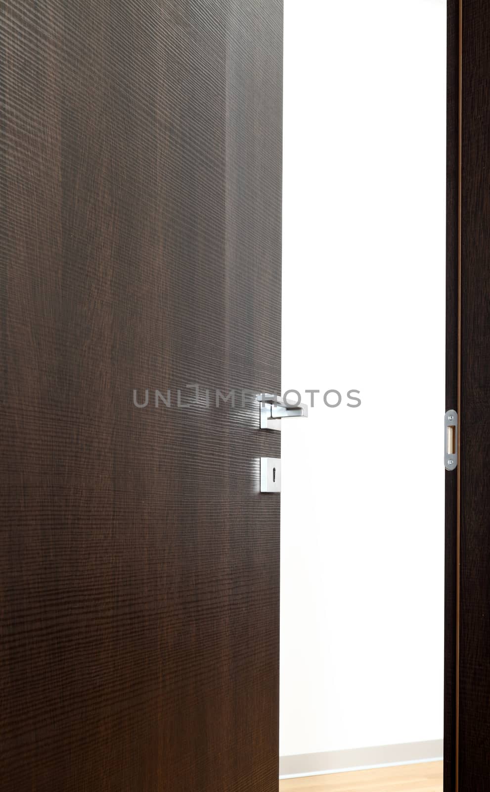 dark door open, with the handle, on white background