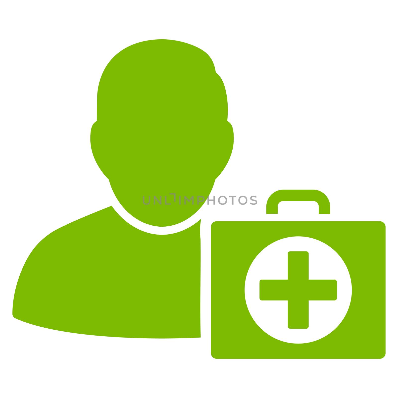 First Aid Man glyph icon. Style is flat symbol, eco green color, rounded angles, white background.