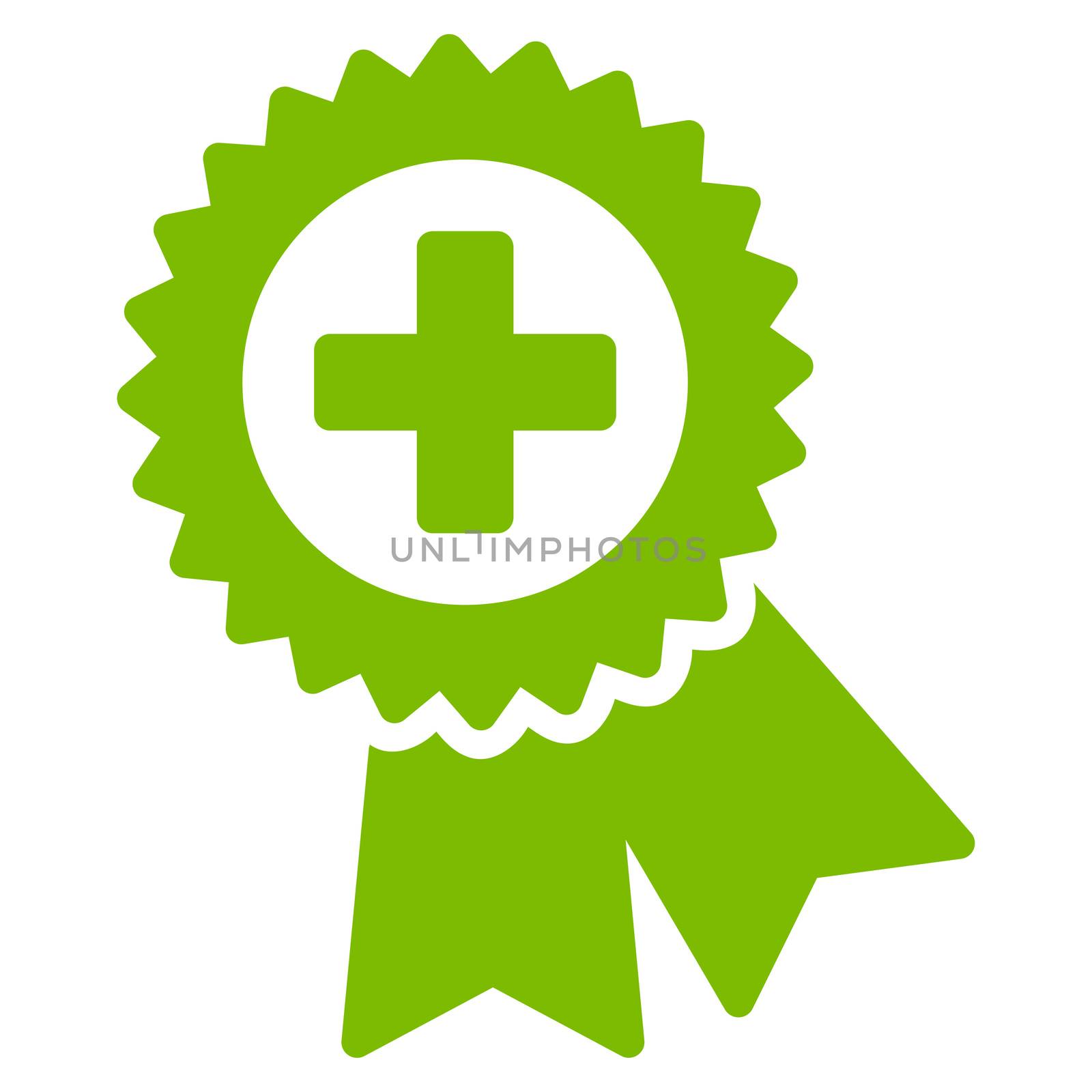 Medical Quality Seal glyph icon. Style is flat symbol, eco green color, rounded angles, white background.