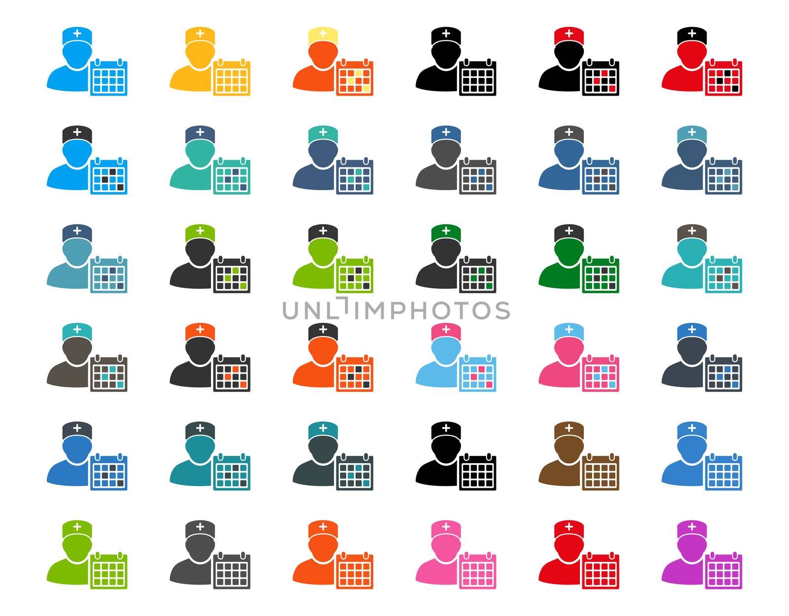 Doctor Appointment flat icons. Style is different colors, rounded angles, white background.