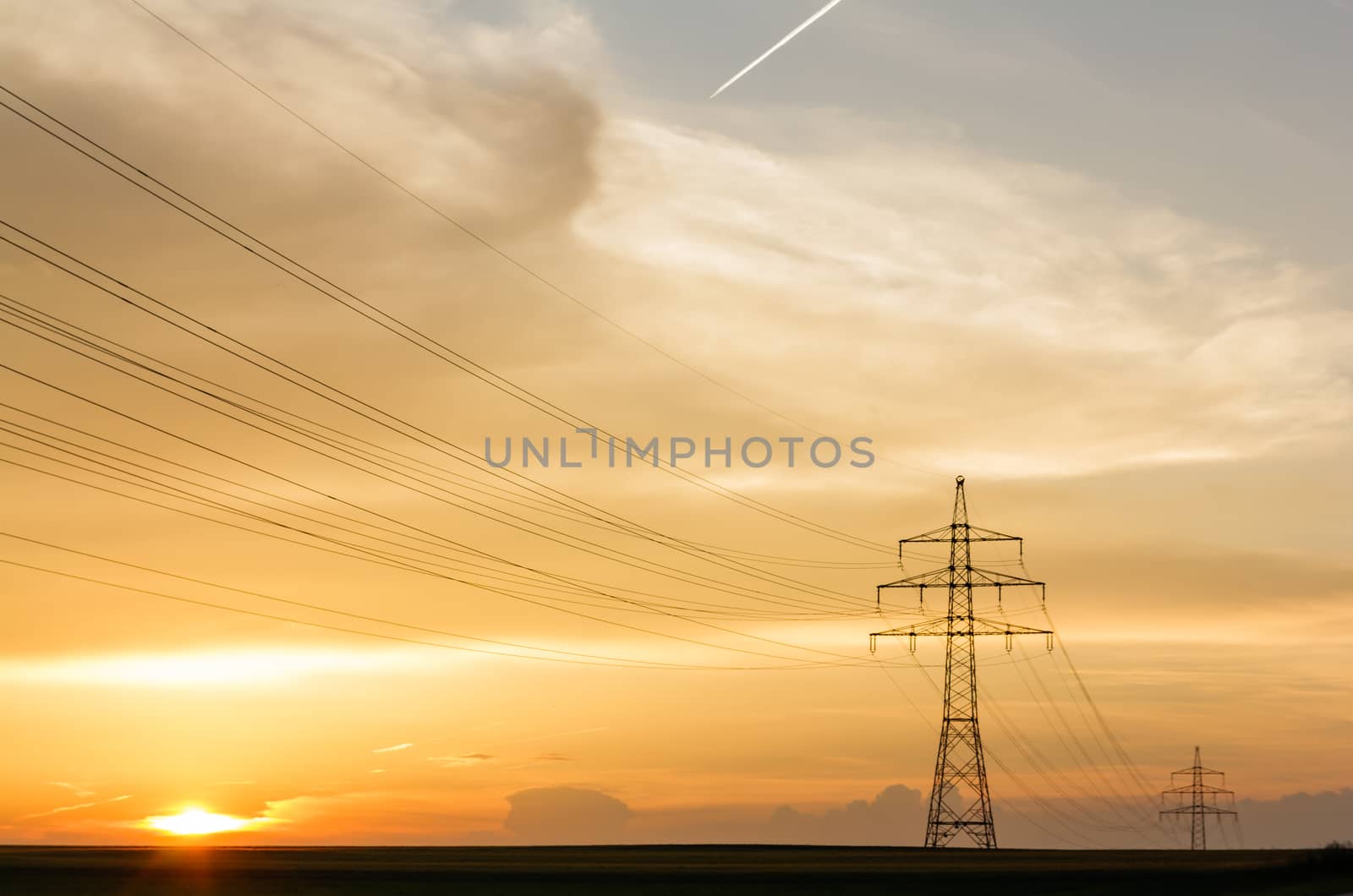 sunset with transmission line by maxlindna