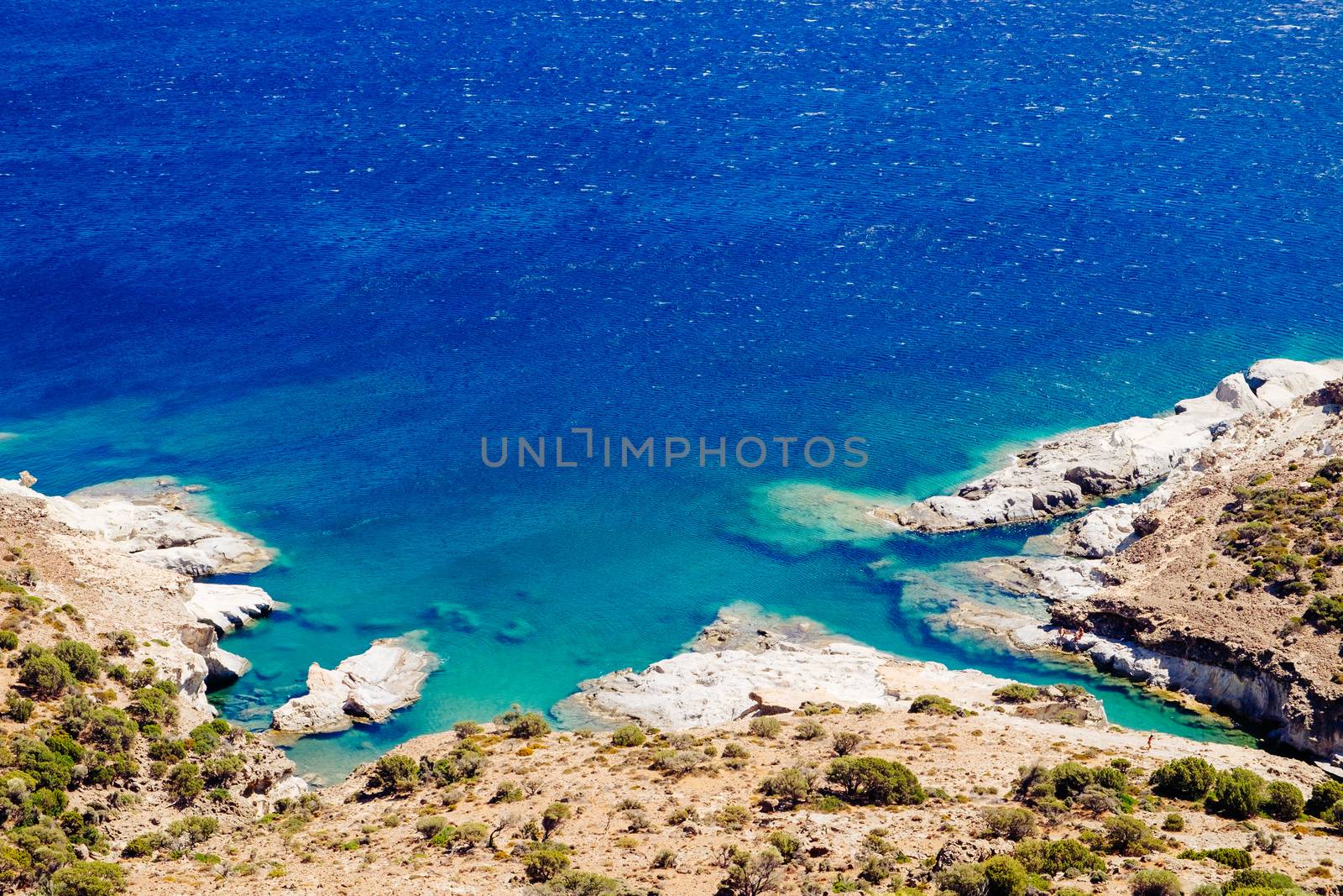 Beautiful ocean coastline and rocky beach with turqouise water, Milos island, Greece by martinm303