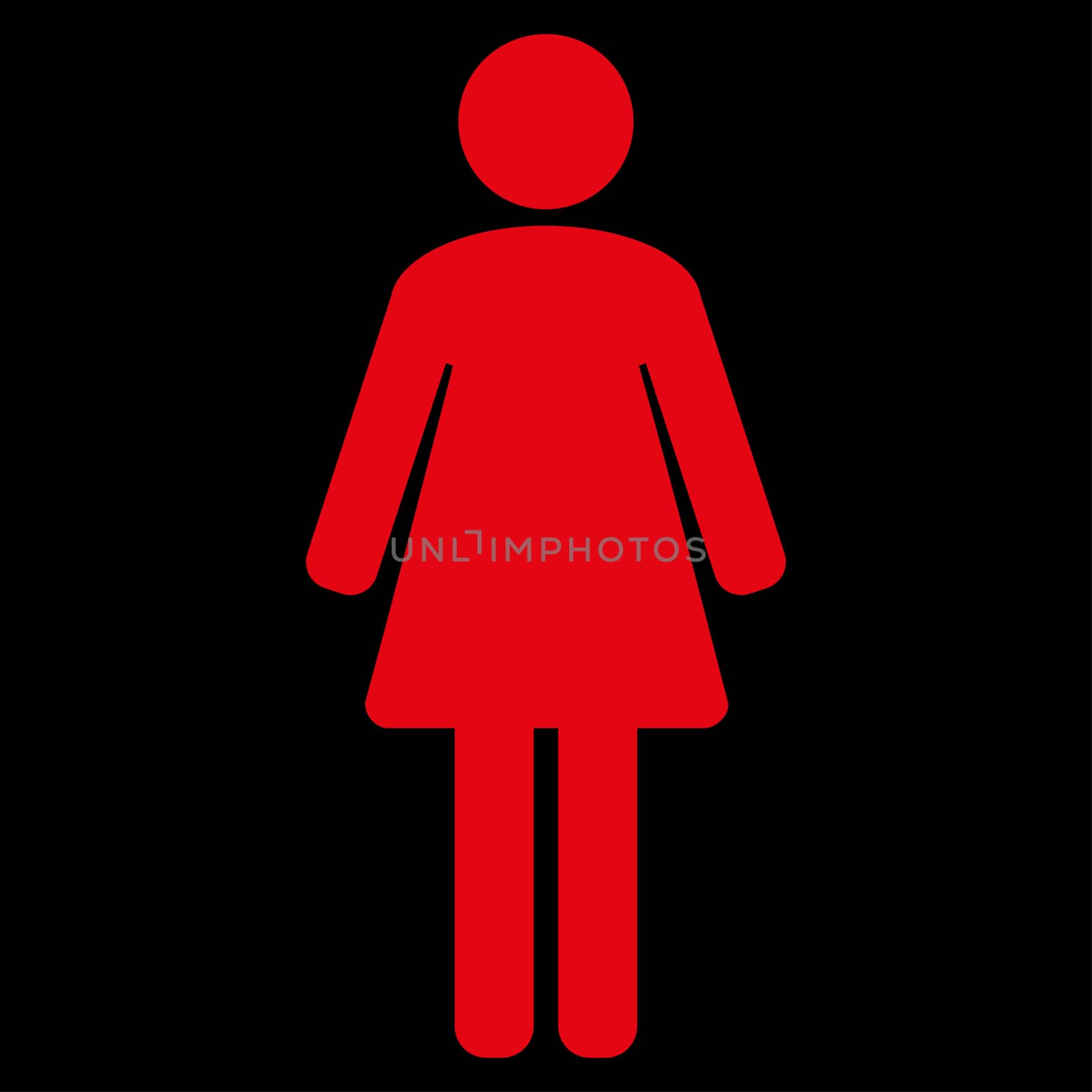 Woman raster icon. Style is flat symbol, red color, rounded angles, black background.
