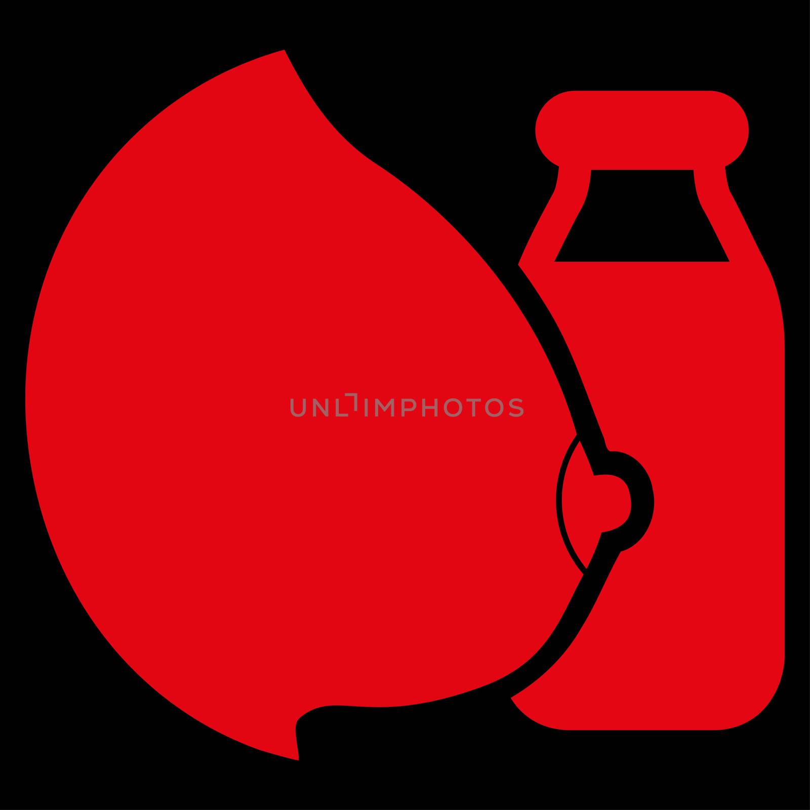 Mother Milk raster icon. Style is flat symbol, red color, rounded angles, black background.