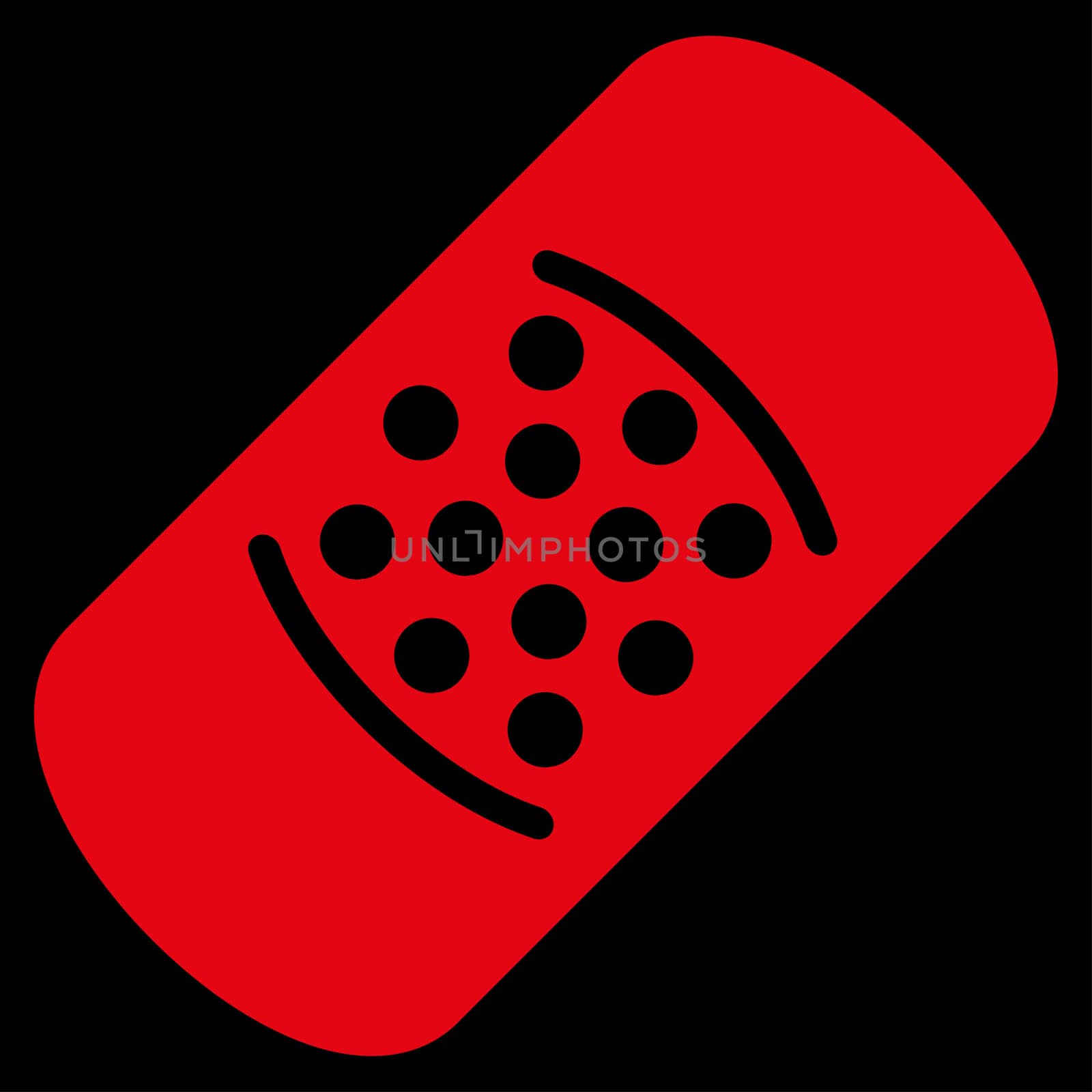 Patch raster icon. Style is flat symbol, red color, rounded angles, black background.